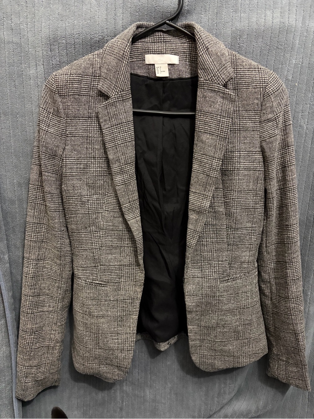 H&M Black and Gray Plaid Blazer
